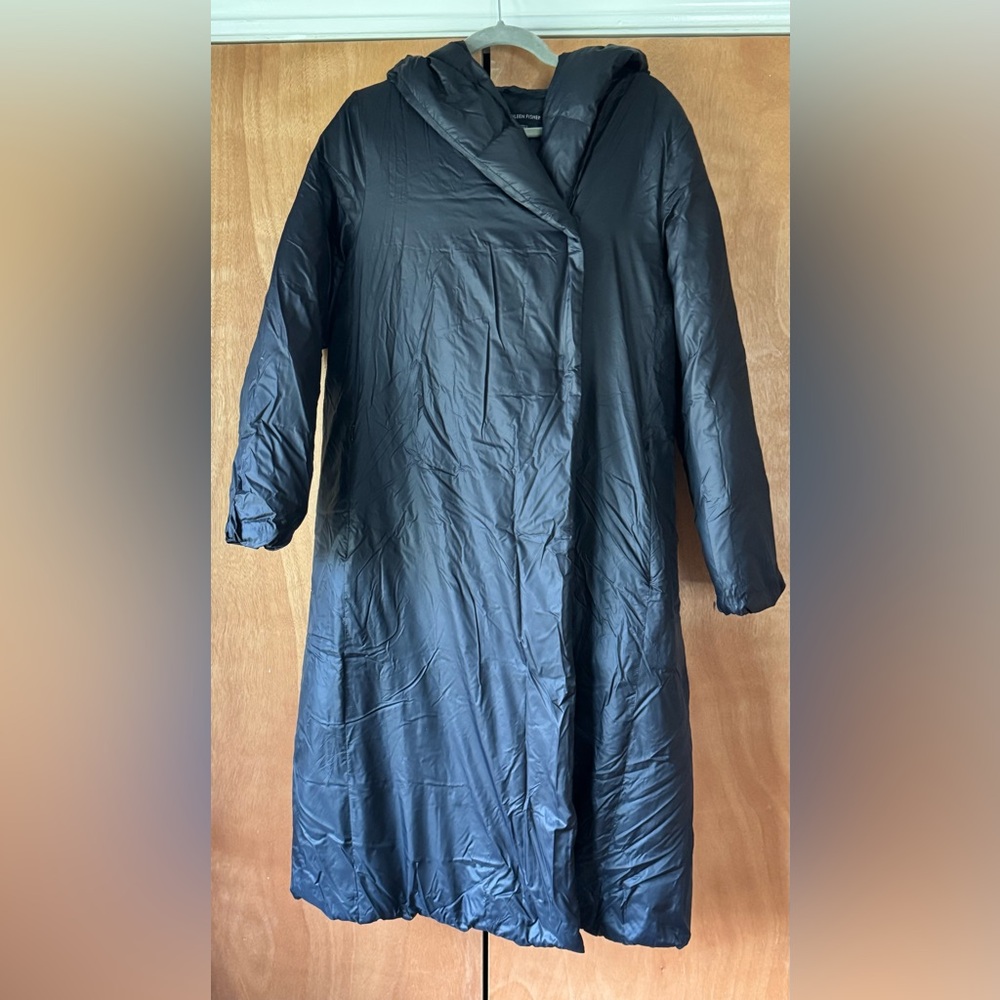 Eileen fisher Black Hooded Long Puffer Coat - Women